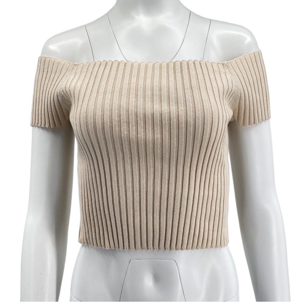NWT Timeless Boutique Ribbed Off The Shoulder Crop Top M/L Oatmeal